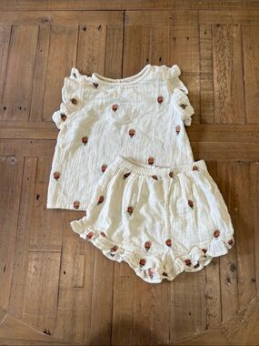 Pink chicken hot air balloon embroidered sleeveless top and short set 8 years